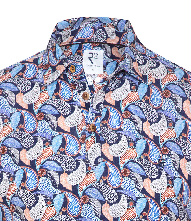 120.POLO.006/073 R2 heren polo korte mouw bruin blauw paisley print