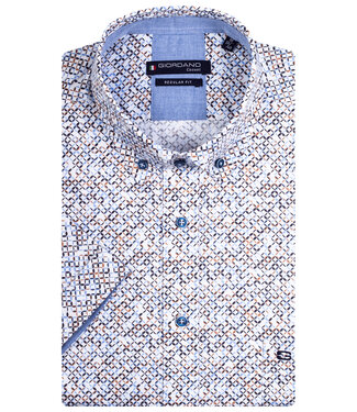 overhemd korte mouw bruin blauw grafische print