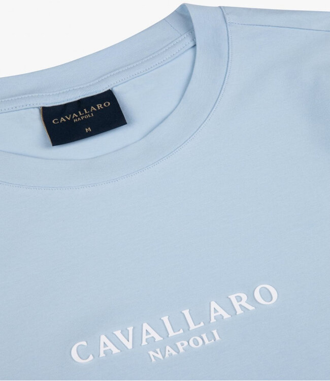 Cavallaro 117231002 Bari Tee Light Blue heren t-shirt lichtblauw katoen stretch
