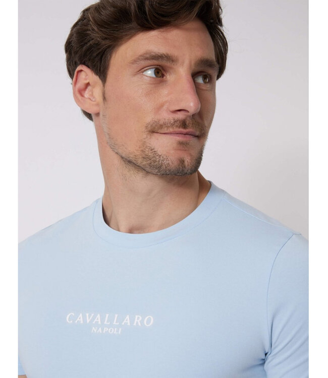 Cavallaro 117231002 Bari Tee Light Blue heren t-shirt lichtblauw katoen stretch