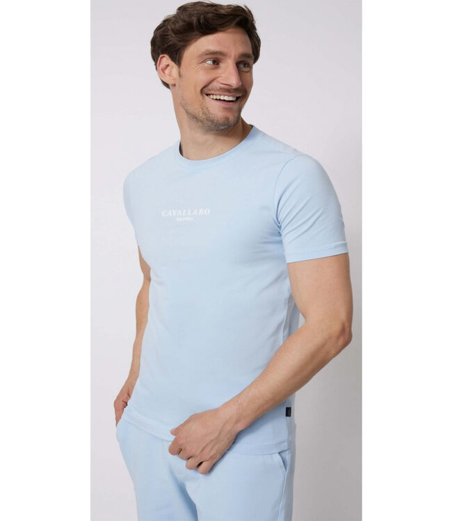 Cavallaro 117231002 Bari Tee Light Blue heren t-shirt lichtblauw katoen stretch