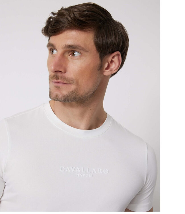 Cavallaro 117231002 Bari Tee Off White heren t-shirt wit katoen stretch