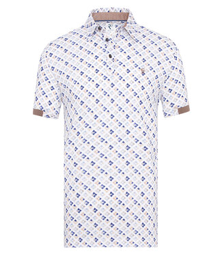 R2 Amsterdam polo korte mouw wit blauw beige grafische print