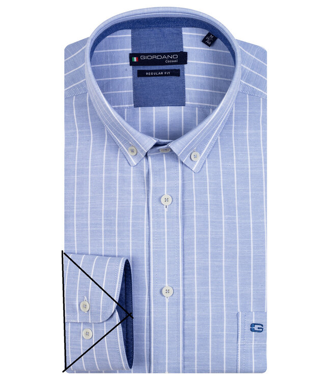 316104-61 heren overhemd korte mouw  lichtblauw-wit brede streep button down