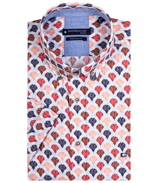 Giordano Regular Fit overhemd korte mouw donkerblauw rood koraal oranje bloemen print