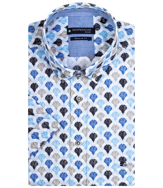 Giordano Regular Fit overhemd korte mouw aqua blauw kobaltblauw bloemen print