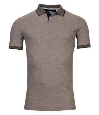 Giordano Tailored heren polo donkerbruin taupe details