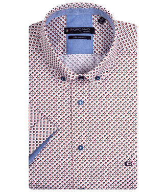 Giordano Regular Fit overhemd korte mouw wit donkerblauw koraal rood grafische print