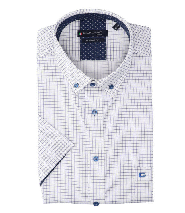 316314-60 heren overhemd korte mouw wit donkerblauw ruitje