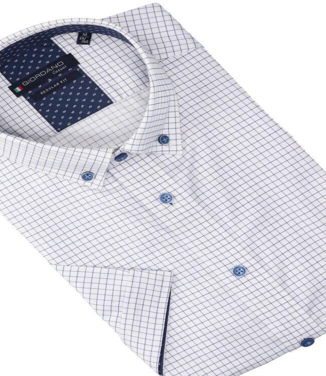 316314-60 heren overhemd korte mouw wit donkerblauw ruitje