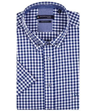 Giordano Regular Fit overhemd korte mouw  donkerblauw-wit ruitje