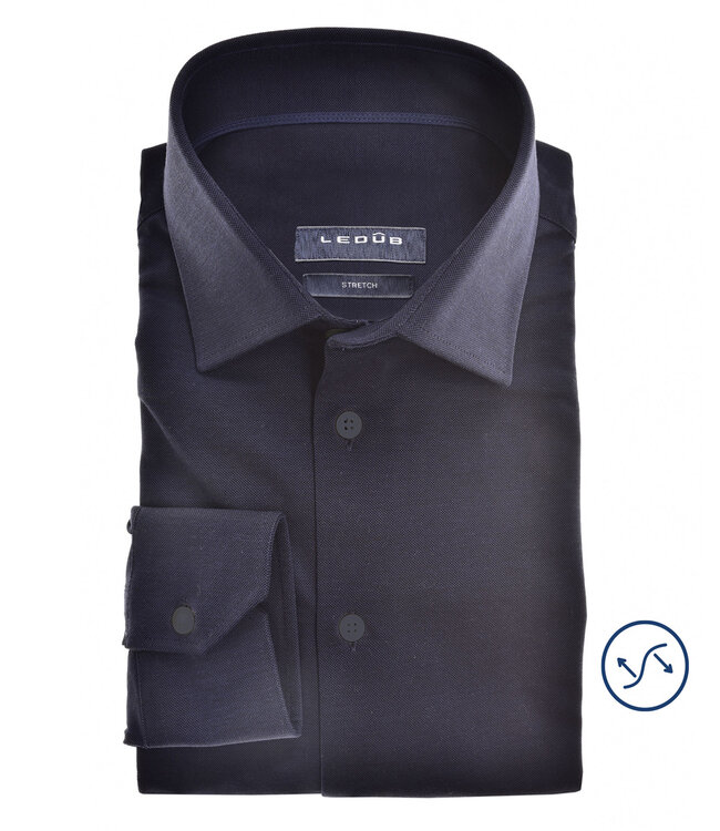 Ledub 0141062 heren donkerblauw jersey overhemd modern fit mouwlengte 5