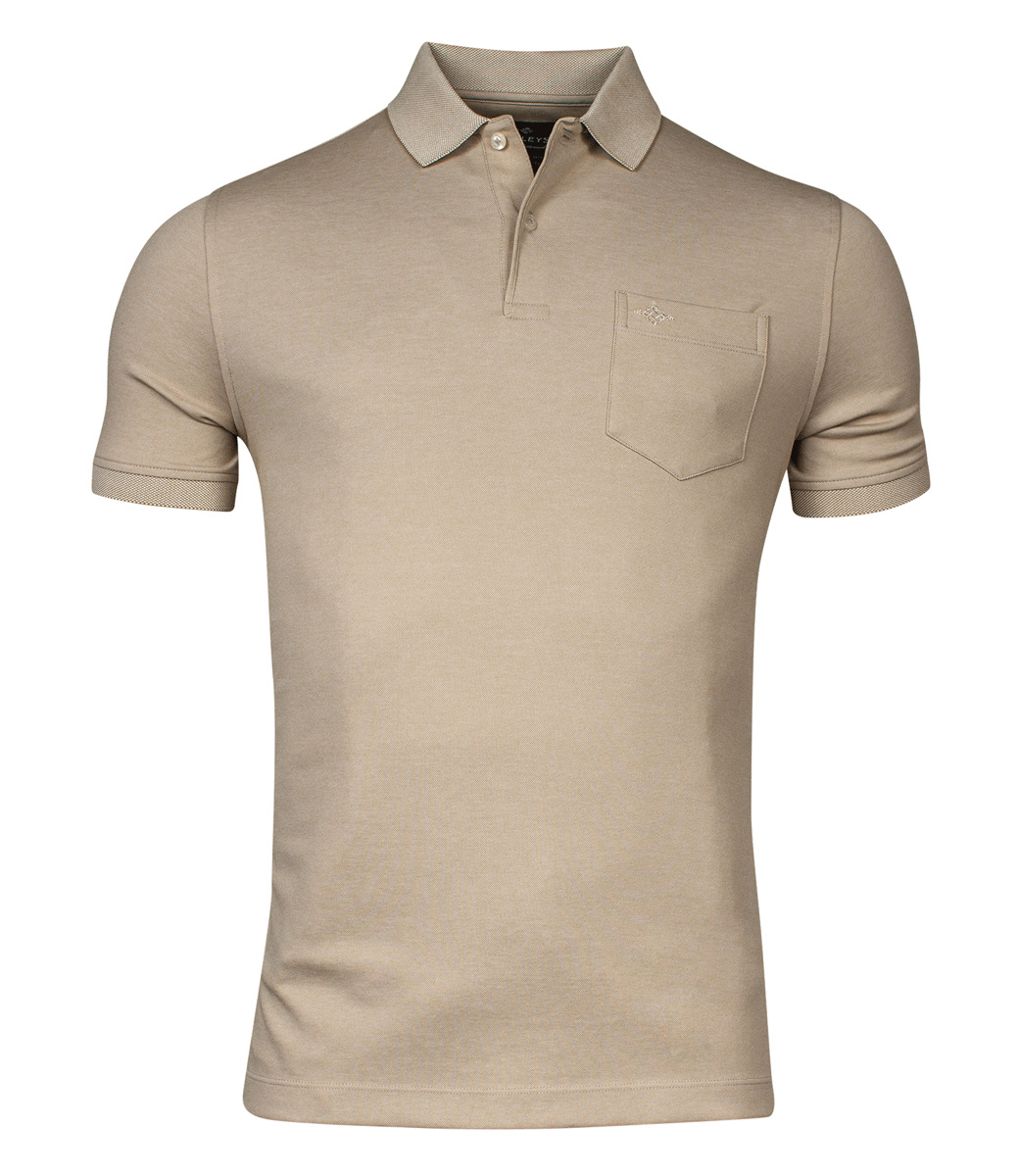 315280-82 Baileys heren polo dark beige 1knoops met borstzak