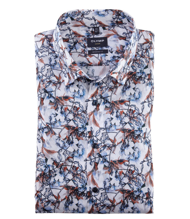 Olymp 1259 32 82 heren overhemd korte mouw lichtblauw brique bloemen print