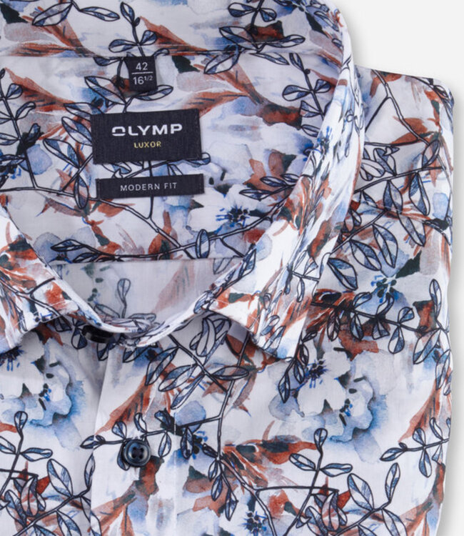 Olymp 1259 32 82 heren overhemd korte mouw lichtblauw brique bloemen print