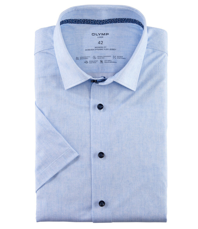 Olymp 1207 32 11 strijkvrij overhemd korte mouw lichtblauw print