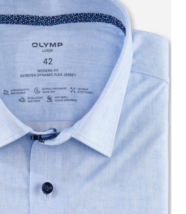 Olymp 1207 32 11 strijkvrij overhemd korte mouw lichtblauw print