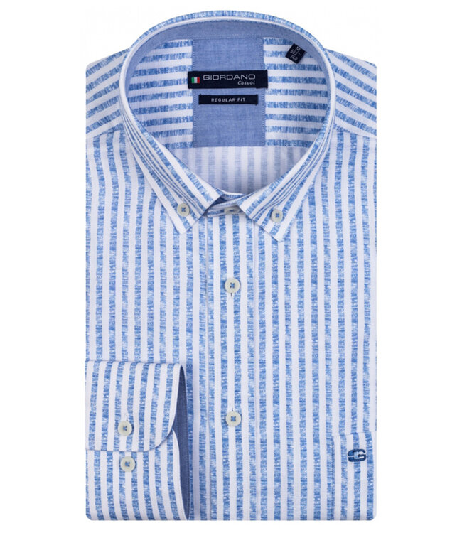 Giordano Regular Fit 317105 61 heren overhemd blauw wit geprinte streep button down