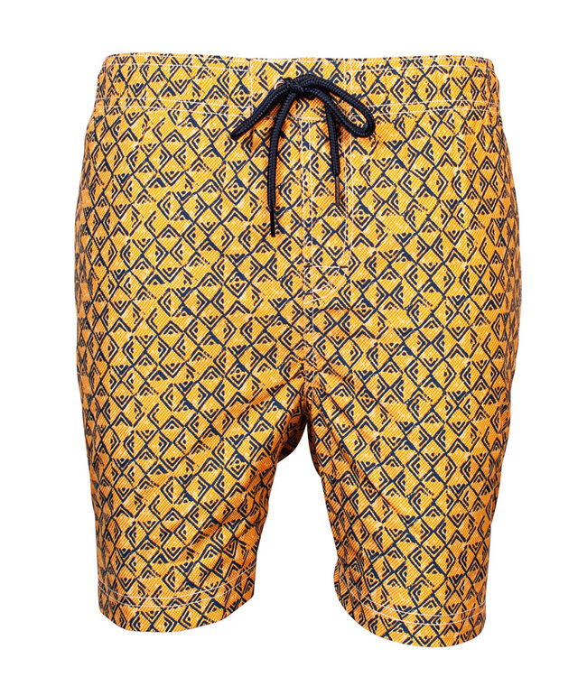 311004-23 heren zwembroek okergeel donkerblauw grafische print