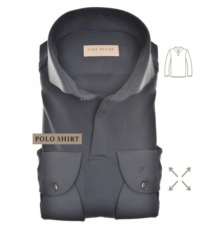 John Miller 5140881 donkerblauw heren polo lange mouw hyperstretch zonder knopen
