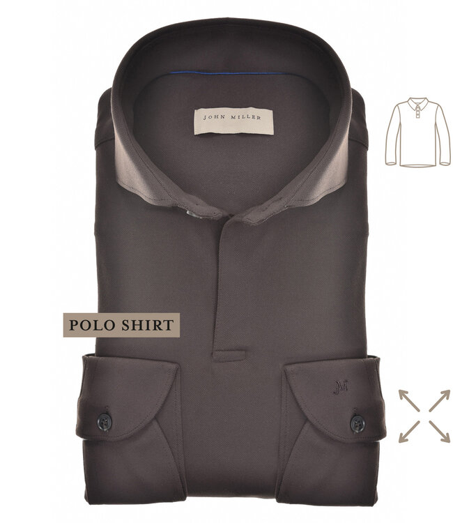 John Miller 5140881 donkerbruin heren polo lange mouw hyperstretch zonder knopen