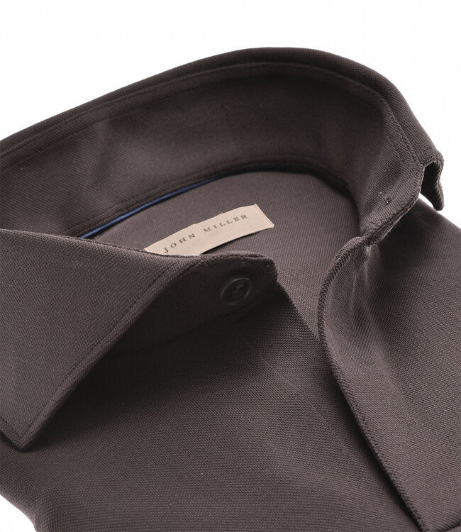 John Miller 5140881 donkerbruin heren polo lange mouw hyperstretch zonder knopen