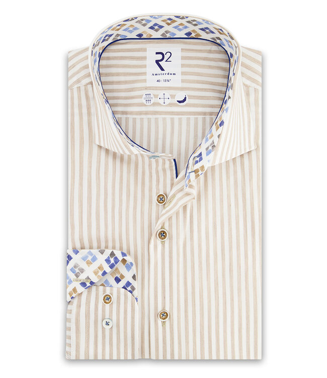 120.WSP.026 heren overhemd beige wit streepje 1knoops cut away