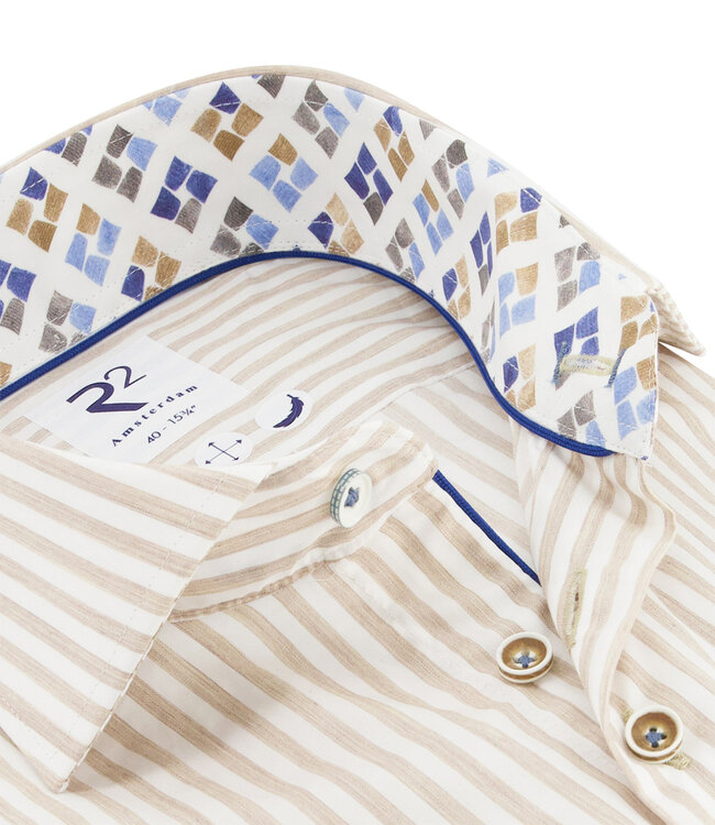 120.WSP.026 heren overhemd beige wit streepje 1knoops cut away