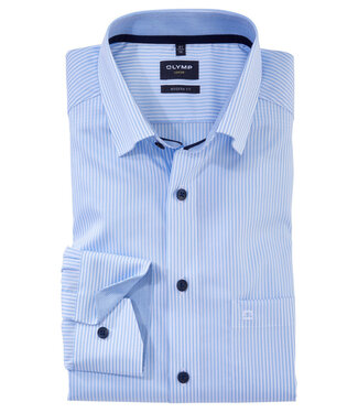 Olymp strijkvrij overhemd lichtblauw wit streepje