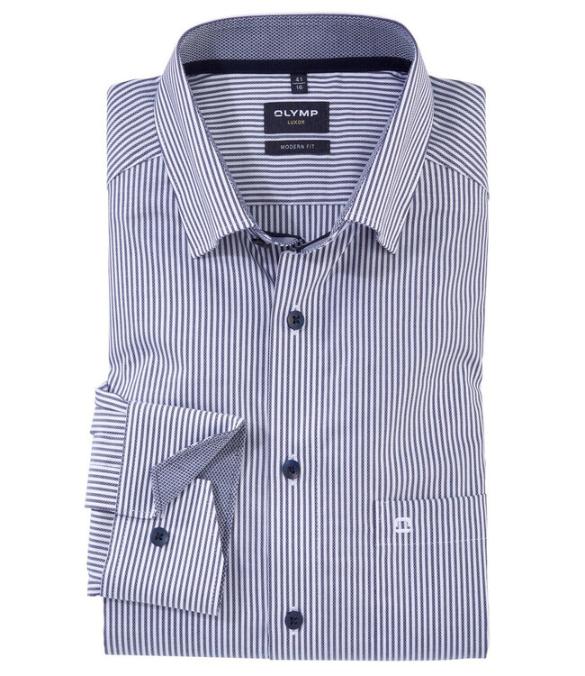 Olymp strijkvrij overhemd donkerblauw wit streepje