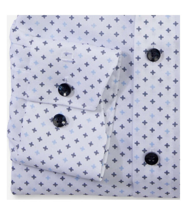 Olymp 1334 34 11 wit blauwe print heren strijkvrij overhemd button down