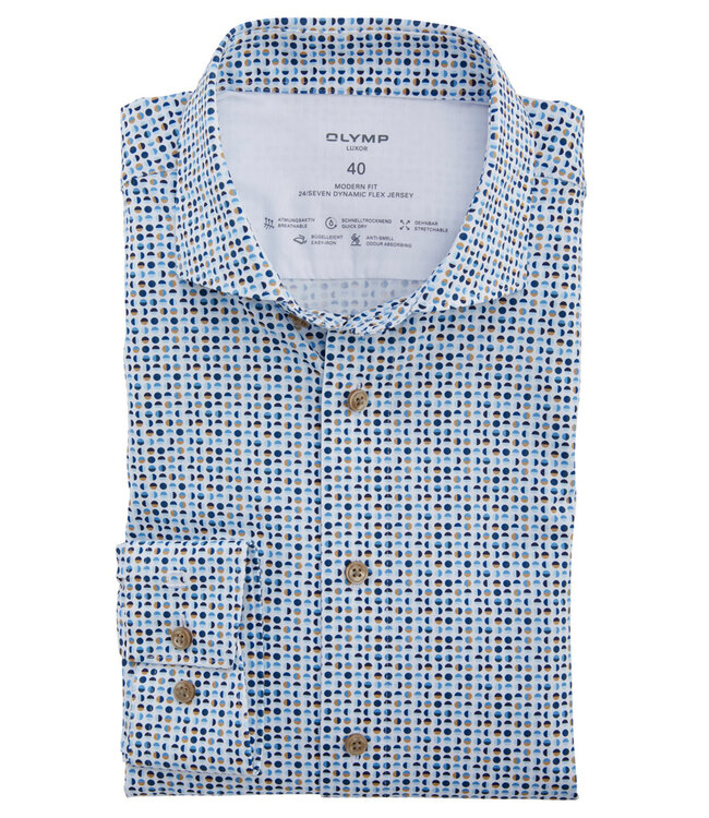 Olymp 1226 34 22 olymp overhemd wit blauw bruin print dynamic flex jersey
