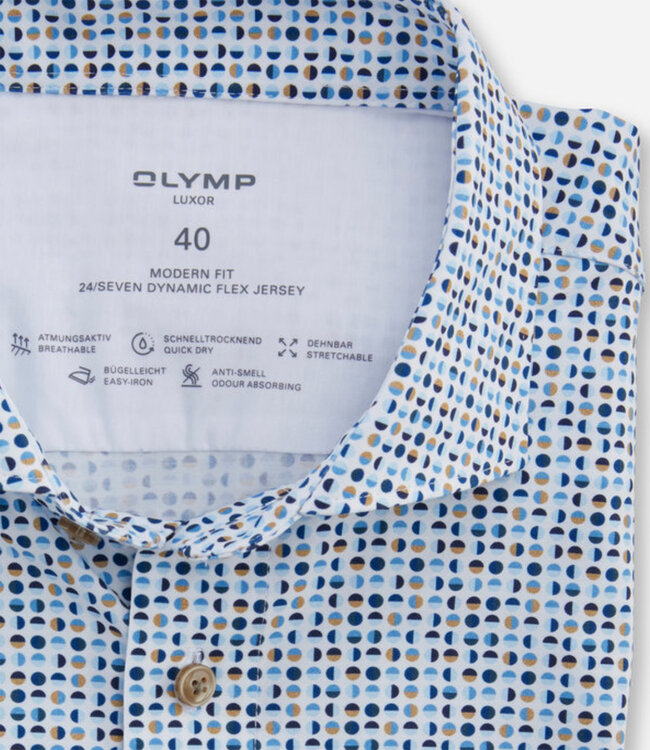 Olymp 1226 34 22 olymp overhemd wit blauw bruin print dynamic flex jersey