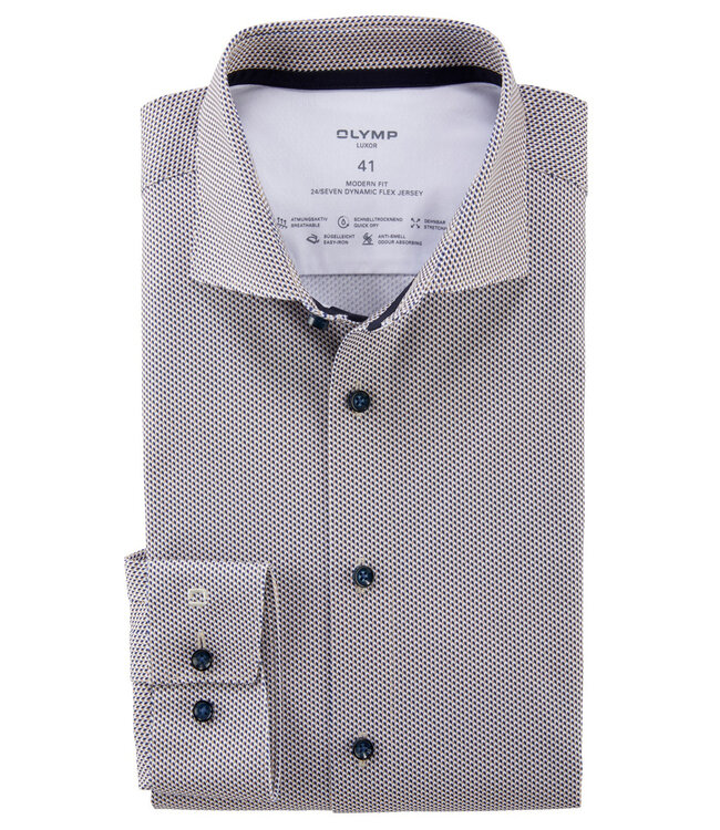 Olymp 1218 34 22 overhemd donkerblauw bruin wit grafisch werkje