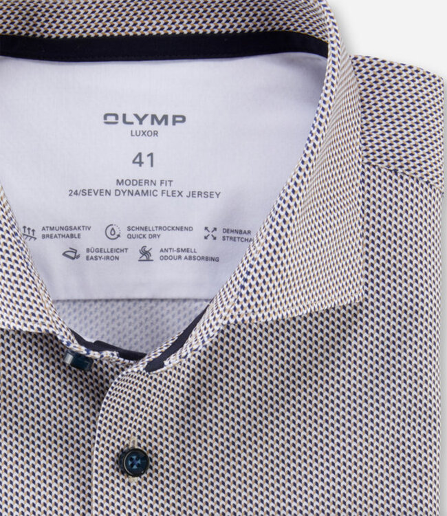 Olymp 1218 34 22 overhemd donkerblauw bruin wit grafisch werkje