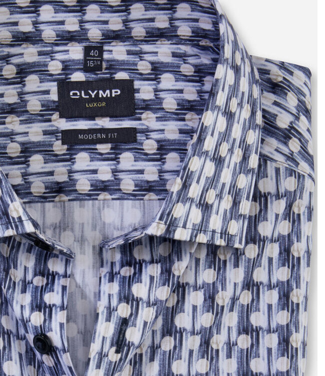 Olymp 1318 34 22 strijkvrij heren overhemd wit donkerblauw beige print