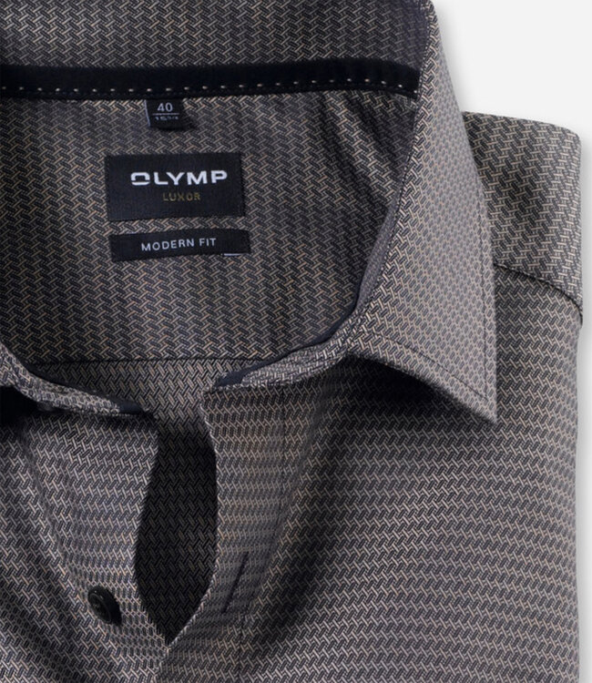Olymp 1314 34 22 strijkvrij heren overhemd  beige bruin structuur