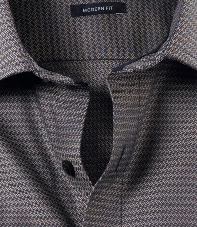 Olymp 1314 34 22 strijkvrij heren overhemd  beige bruin structuur