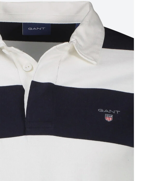 Gant 2005092 113 wit-donkerblauw heren streep rugby shirt sweater