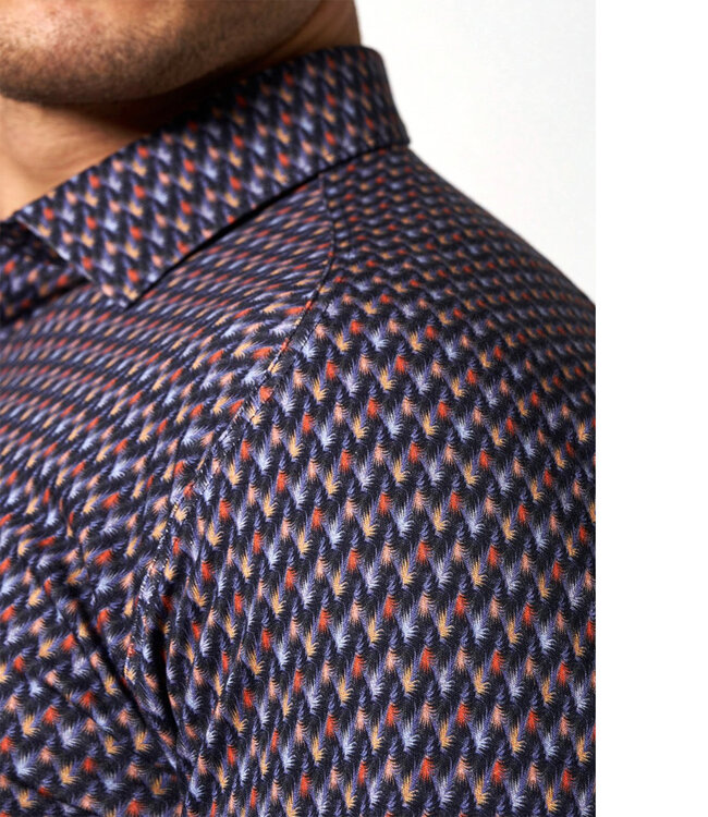 Desoto 68228-3 596 heren overhemd donkerblauw rood  oranje grafische print