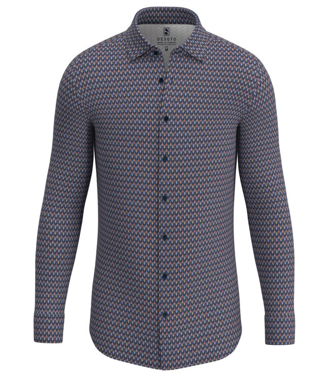 Desoto 68228-3 596 heren overhemd donkerblauw rood  oranje grafische print