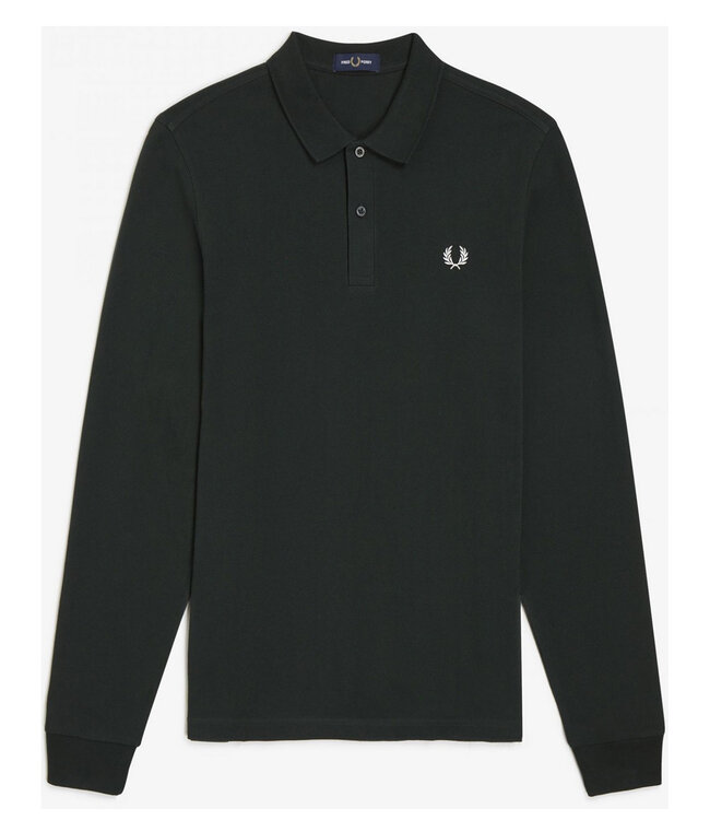 Fred Perry M6006 kleur T61 PLAIN polo lange mouw donkergroen met lichtgrijs logo