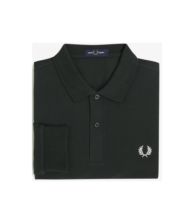 Fred Perry M6006 kleur T61 PLAIN polo lange mouw donkergroen met lichtgrijs logo