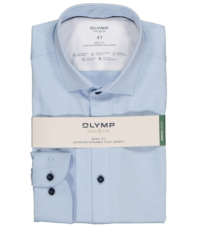 Olymp 2027 24 11 body fit heren overhemd lichtblauw werkje dynamic flex jersey