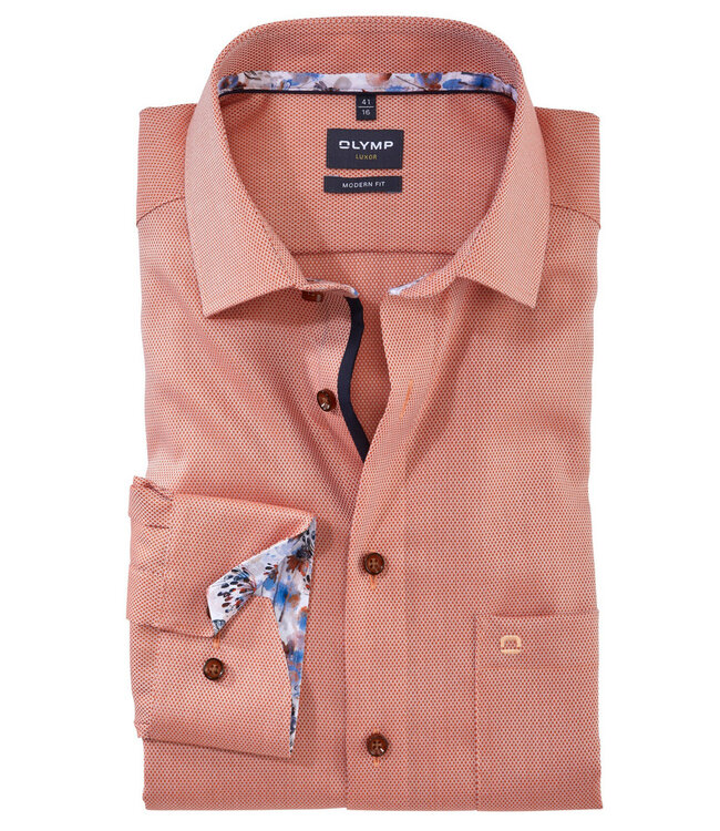 Olymp 1282 34 91 strijkvrij heren overhemd oranje structuur