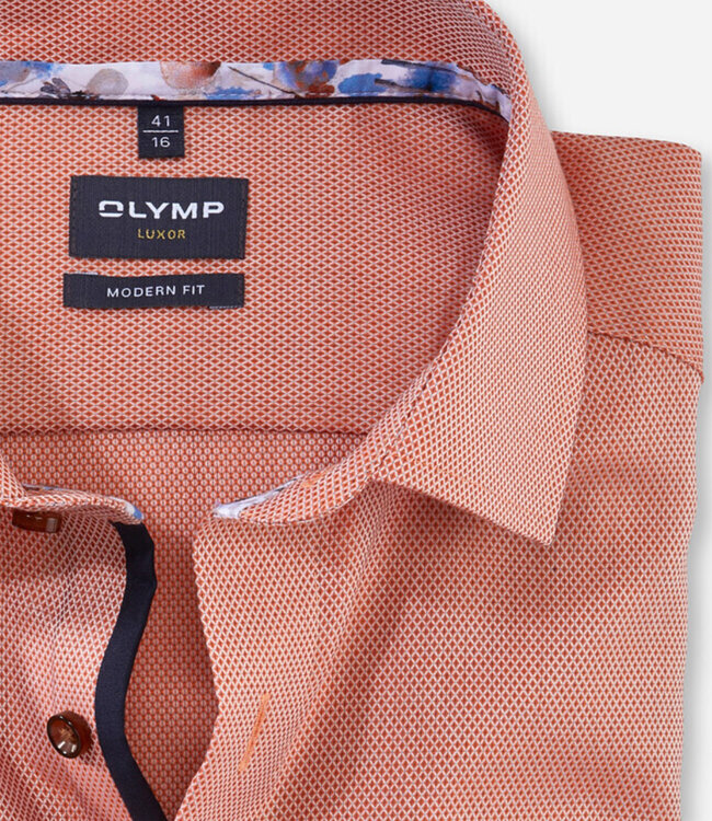 Olymp 1282 34 91 strijkvrij heren overhemd oranje structuur