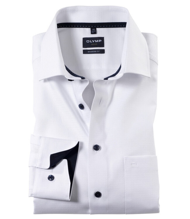 Olymp 1314 34 00 strijkvrij heren overhemd  wit structuur