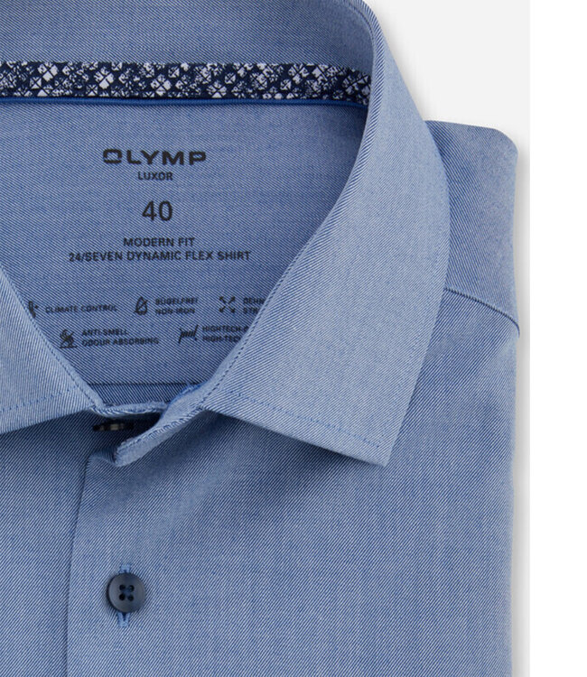 Olymp 1336 34 19 strijkvrij overhemd blauw stretch met donkerblauwe knopen