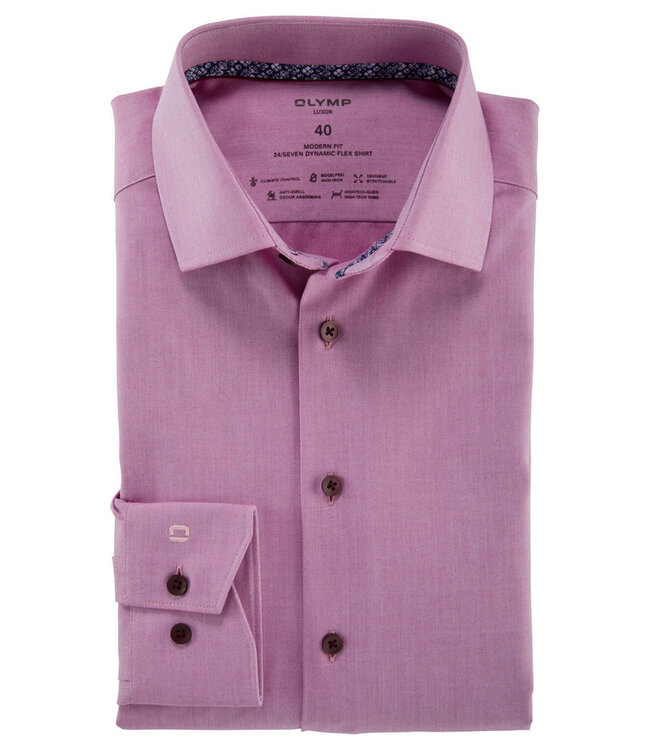 Olymp 1336 34 95 strijkvrij overhemd hardroze stretch met donker roze knopen