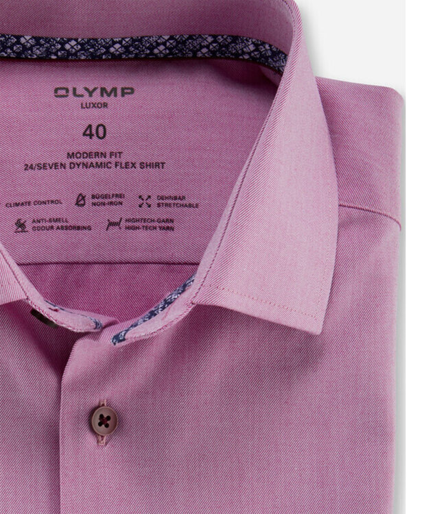 Olymp 1336 34 95 strijkvrij overhemd hardroze stretch met donker roze knopen